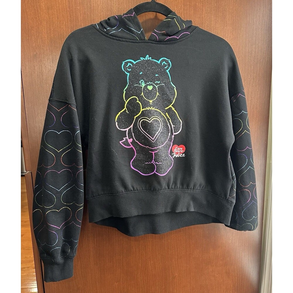 Care Bears Justice Girls L 12/14 Black Hoodie Rainbow Heart Graphic